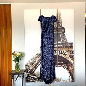 Ravishing Sparkling navy blue sequined gown